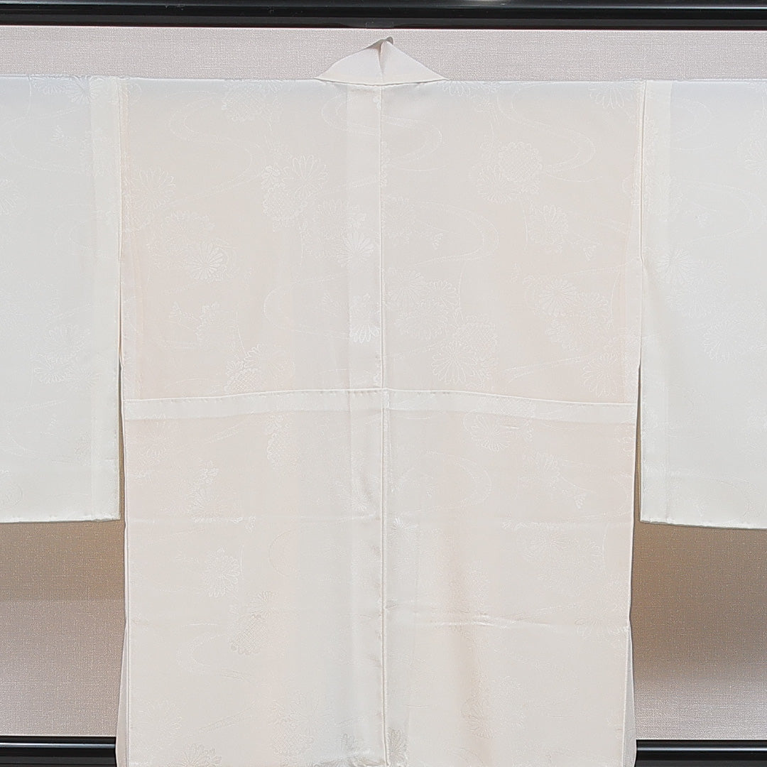 長襦袢 無双袖 身丈128cm 裄丈62cm 正絹 Aランク Lサイズ 菊 ベージュ系 RP 1239-16545