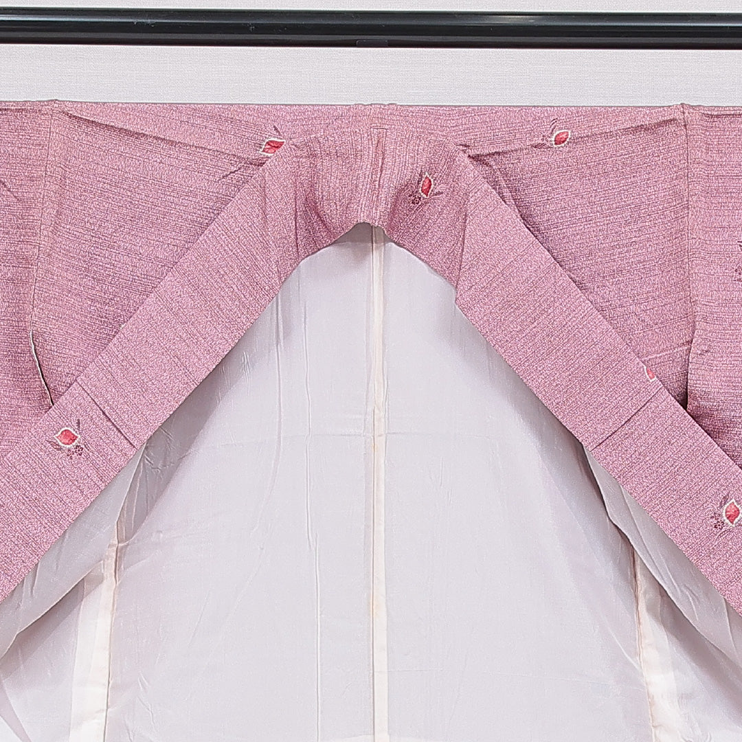 小紋 袷 身丈165cm 裄丈64cm 正絹 Aランク XLサイズ 広衿 インフォーマル 部分絞り 花柄 紫系 1215-16667