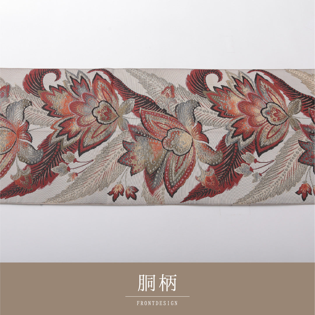 アンティーク 八寸名古屋帯 帯丈364cm セミフォーマル 開き仕立て ポイント柄 Aランク 正絹 綴れ織 ペルシャ文様 ベージュ系 多色系 1224-03688