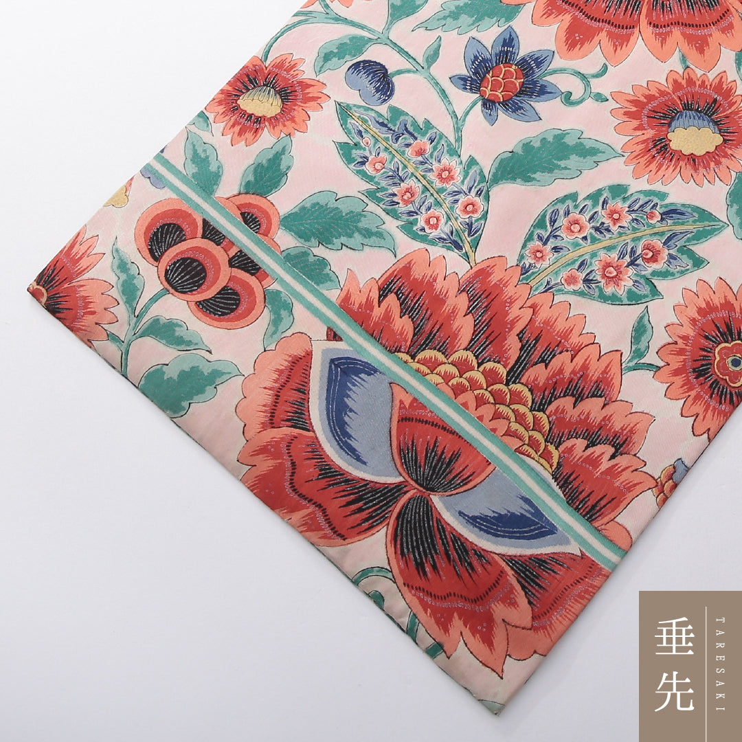 アンティーク 九寸名古屋帯 帯丈333cm 名古屋仕立て 全通 Bランク 正絹 染め帯 花柄 植物柄 ピンク系 1224-03882