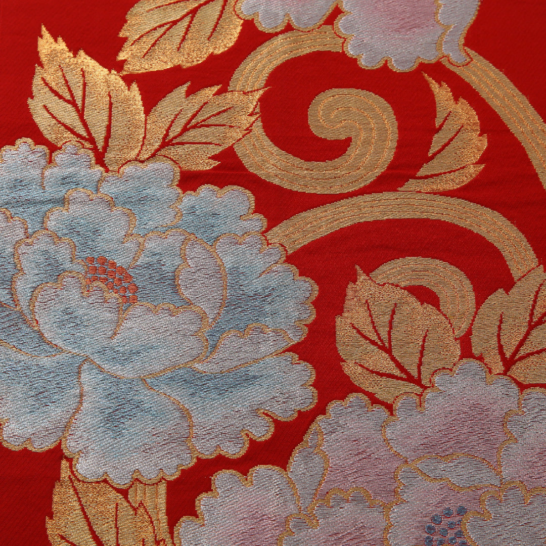 アンティーク 袋帯 帯丈424cm 六通 Aランク 正絹 唐草牡丹 赤系 金系 1223-01918
