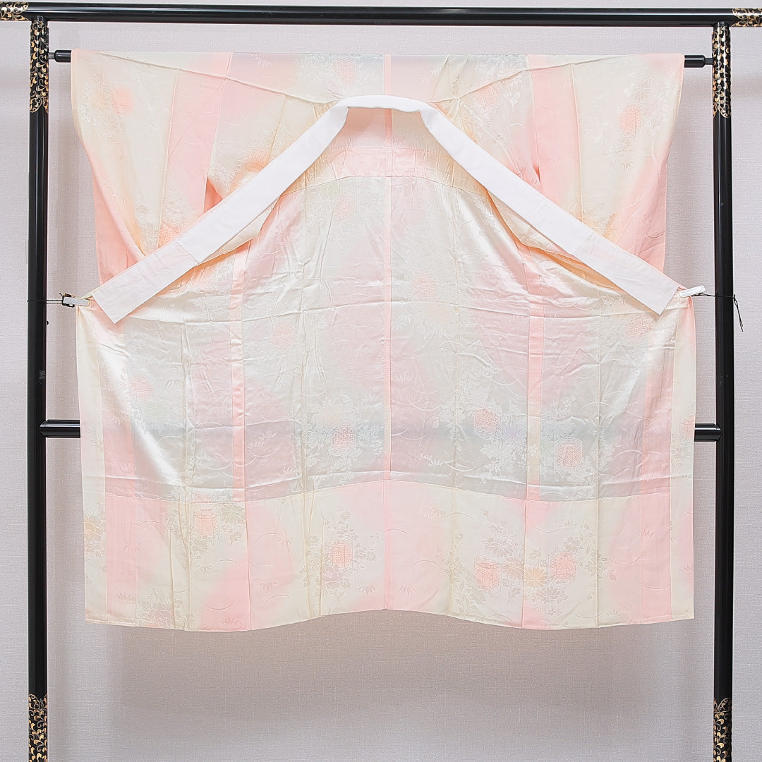 長襦袢 無双袖 身丈129cm 裄丈63cm 正絹 Sランク Lサイズ 古典柄 ピンク系 RP 1239-16682