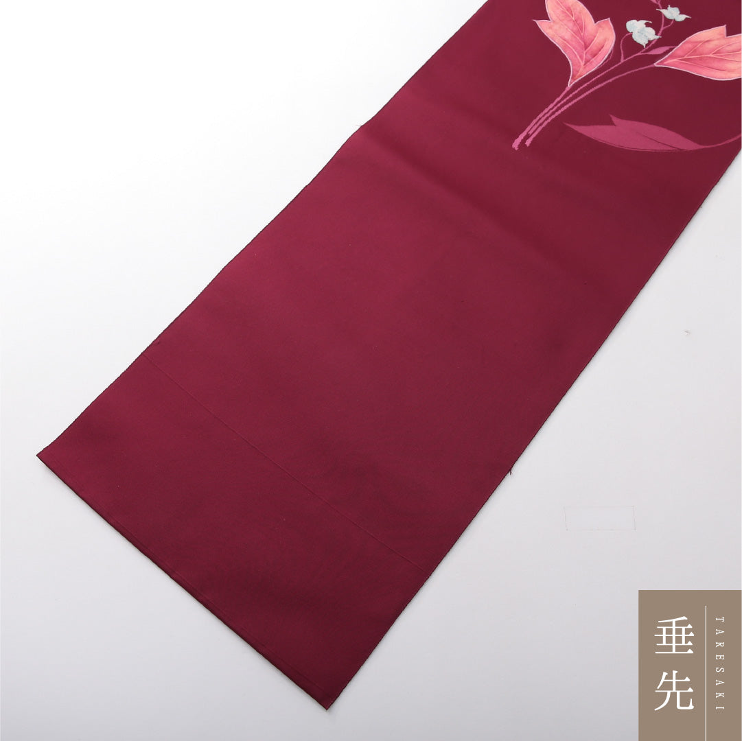 八寸名古屋帯 Cランク 帯丈362cm 正絹 ポイント柄 松葉仕立て 織り・染め インフォーマル 花柄 赤系 RP 1245-03729