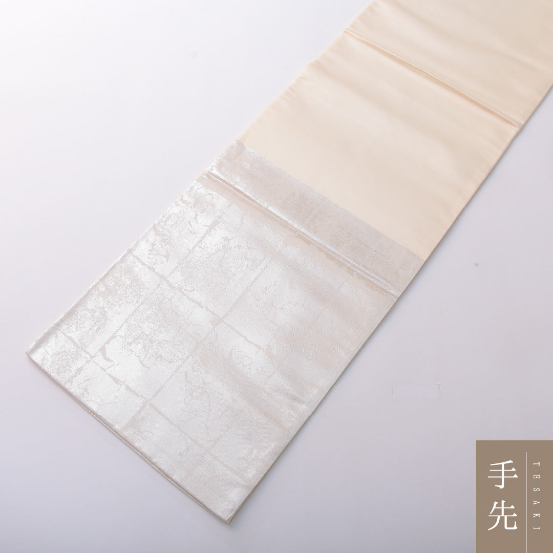 袋帯 帯丈450cm 正絹 ポイント柄 染め帯 セミフォーマル 綴れ織 芙蓉 銀系 1243-02021