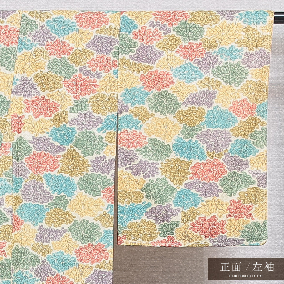 小紋 袷 身丈154cm 裄丈61cm 正絹 Aランク インフォーマル 広衿 Sサイズ 植物柄 多色系 RP 1221-16015