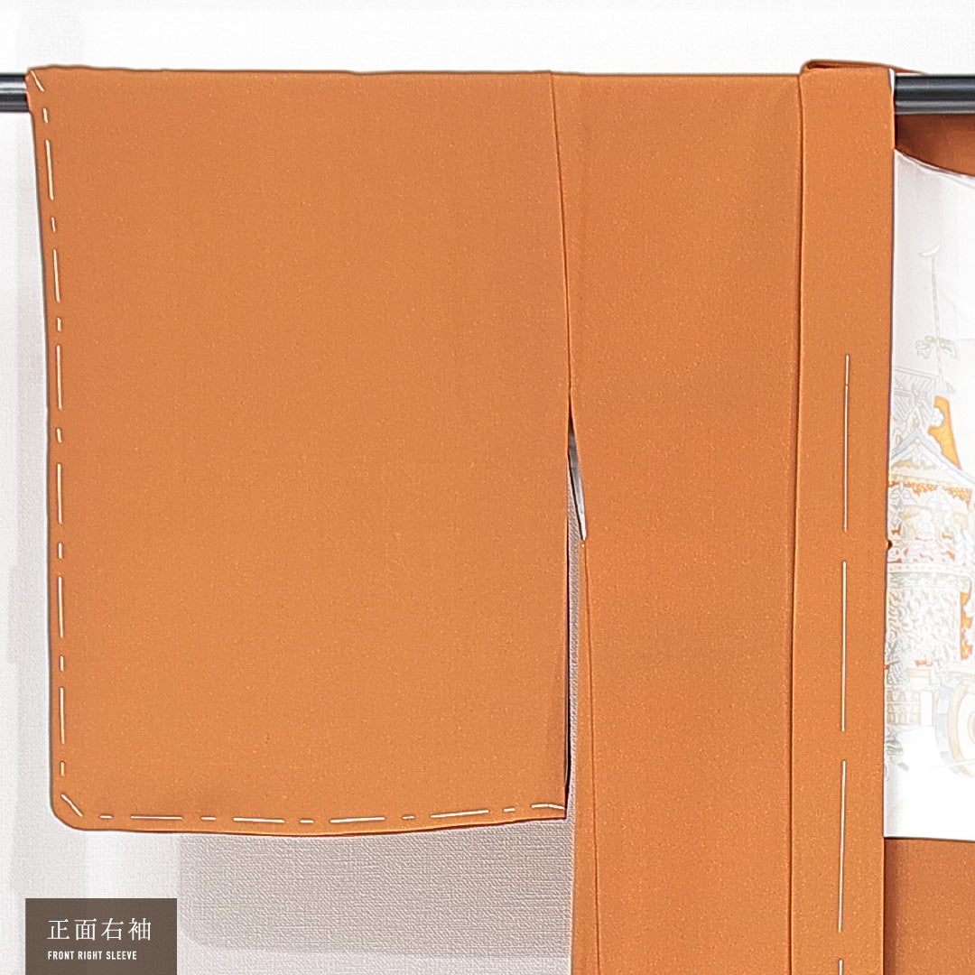 羽織 袷 身丈78cm 裄丈64cm 正絹 Aランク Mサイズ バチ衿 カジュアル 牡丹 茶系 1217-15137