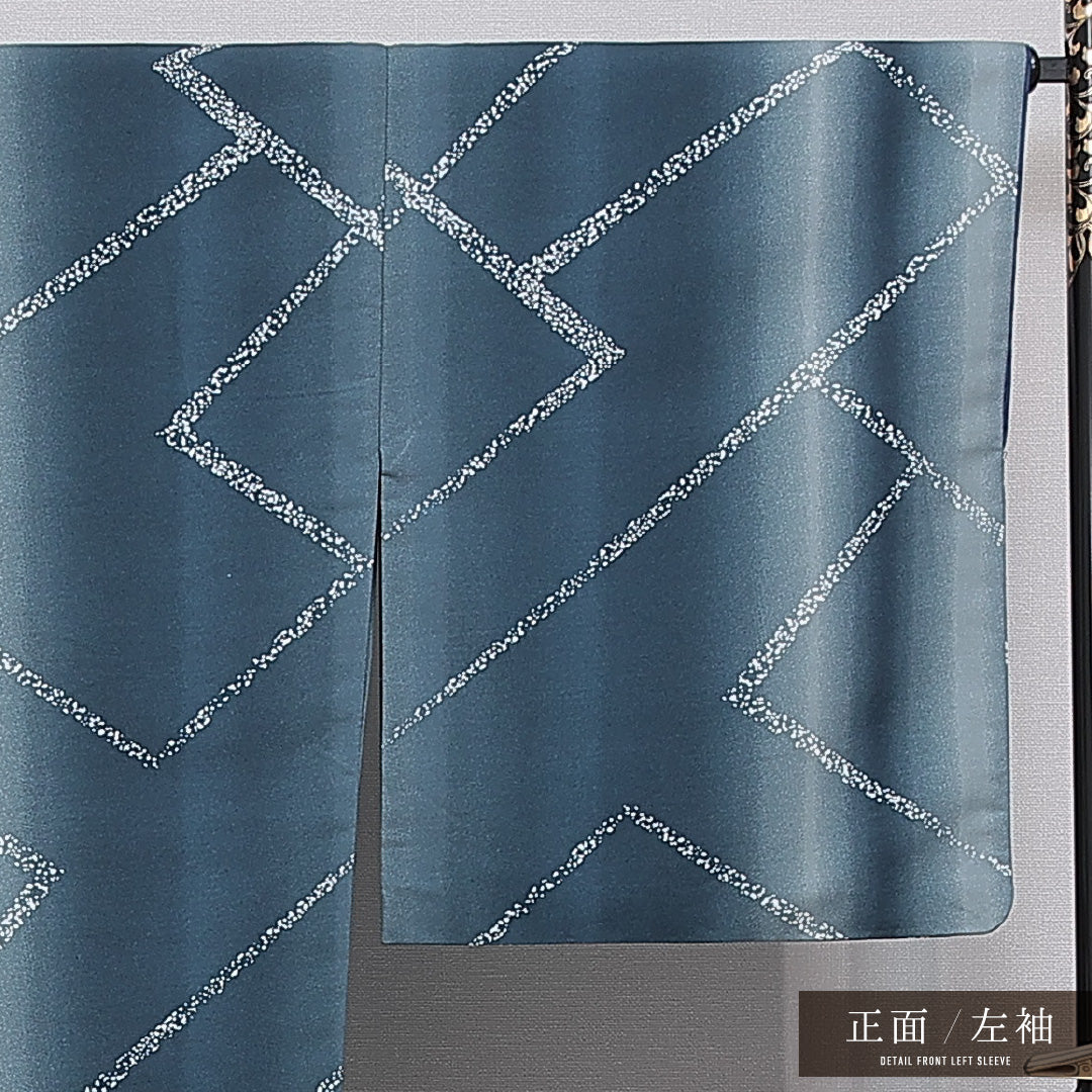 洗える着物 小紋 袷 身丈169cm 裄丈67cm ポリエステル Sランク インフォーマル 広衿 XLサイズ 網代 紺系 RP 1221-16407