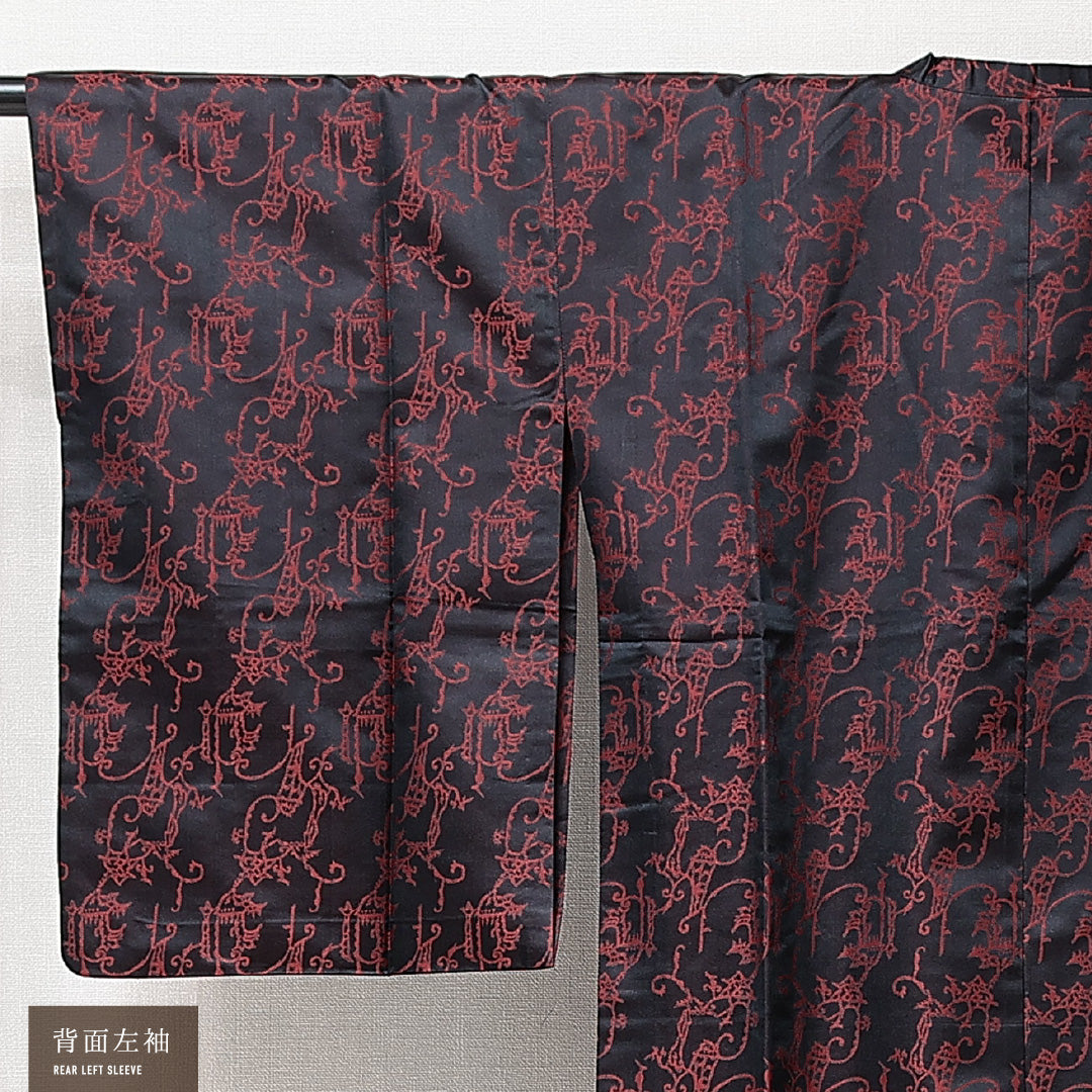 道行コート 単衣 身丈132cm 裄丈64cm 正絹 Sランク セミフォーマル Mサイズ ポケットあり 創作柄 黒系 RP 1237-15288