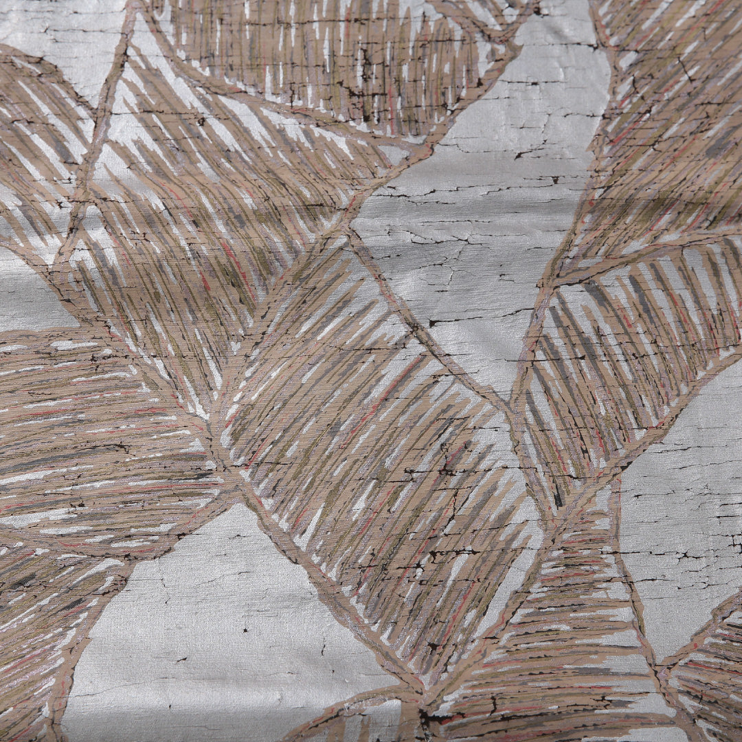 アンティーク 九寸名古屋帯 帯丈313cm カジュアル 名古屋仕立て 全通 Bランク 正絹 染め帯 ペンテ帯 創作柄 銀系 1224-03247