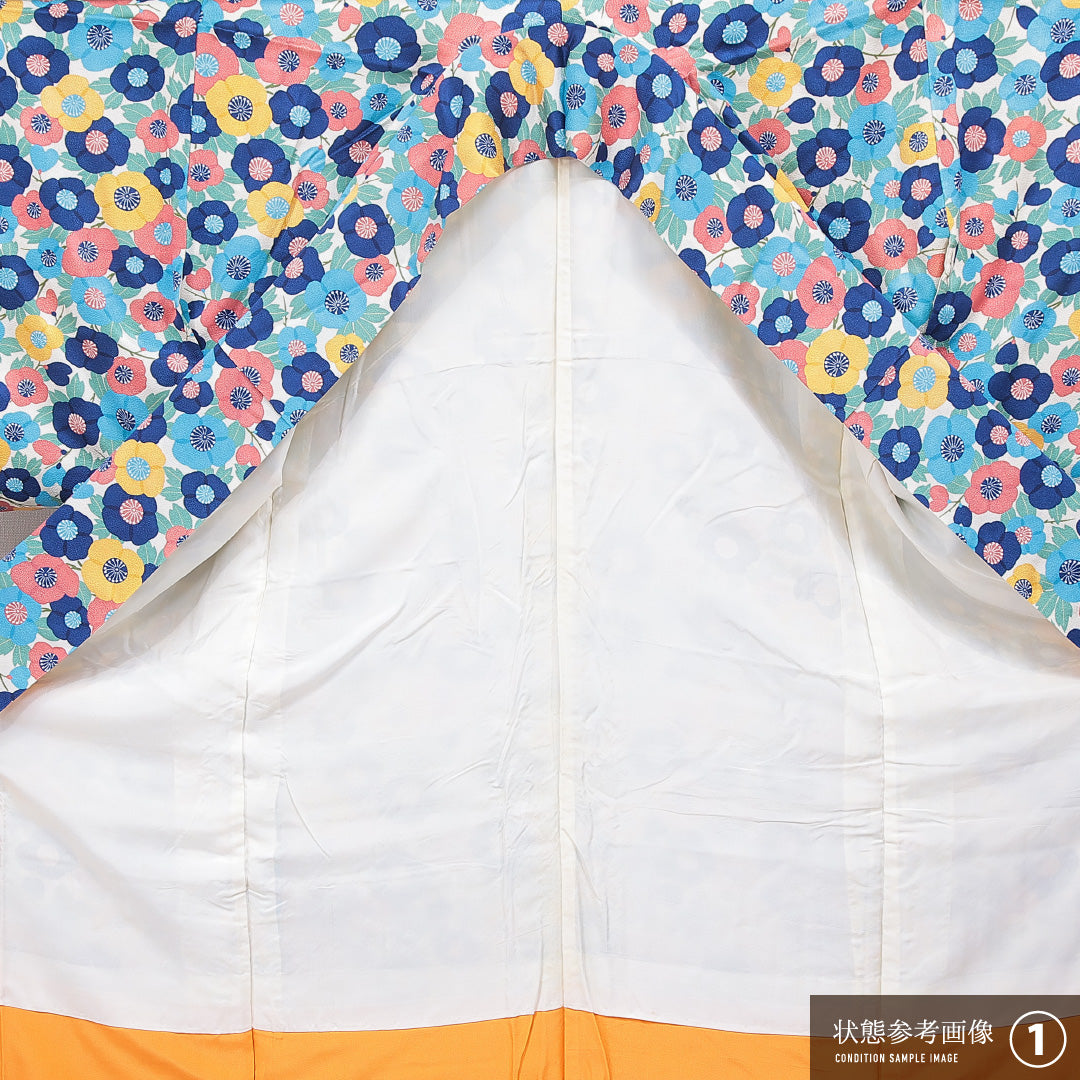 小紋 袷 身丈157cm 裄丈63cm 正絹 Sランク インフォーマル 広衿 Mサイズ 花柄 多色系 RP 1221-15691