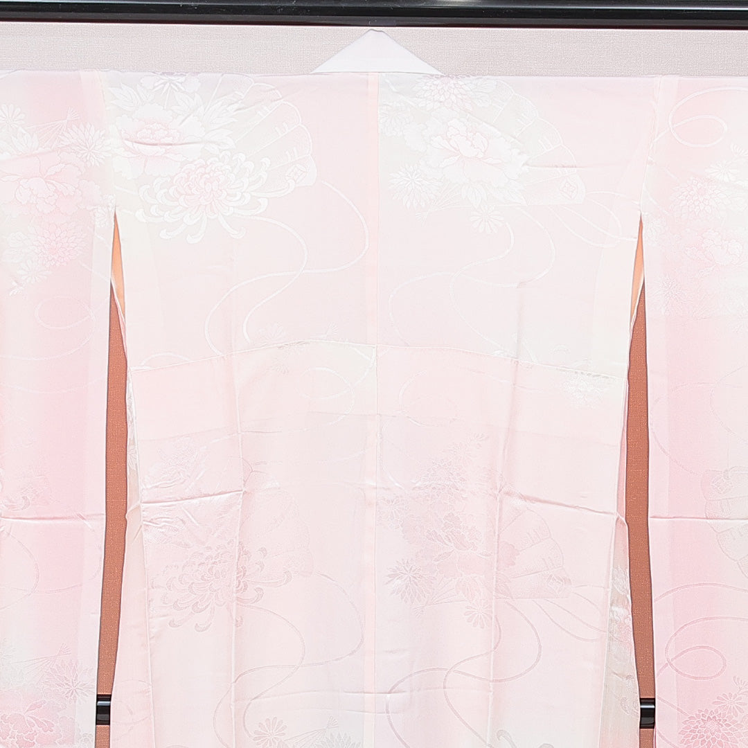 振袖用 長襦袢 袷 身丈131cm 裄丈65cm 正絹 Aランク Lサイズ 牡丹 ピンク系 RP 1240-15407