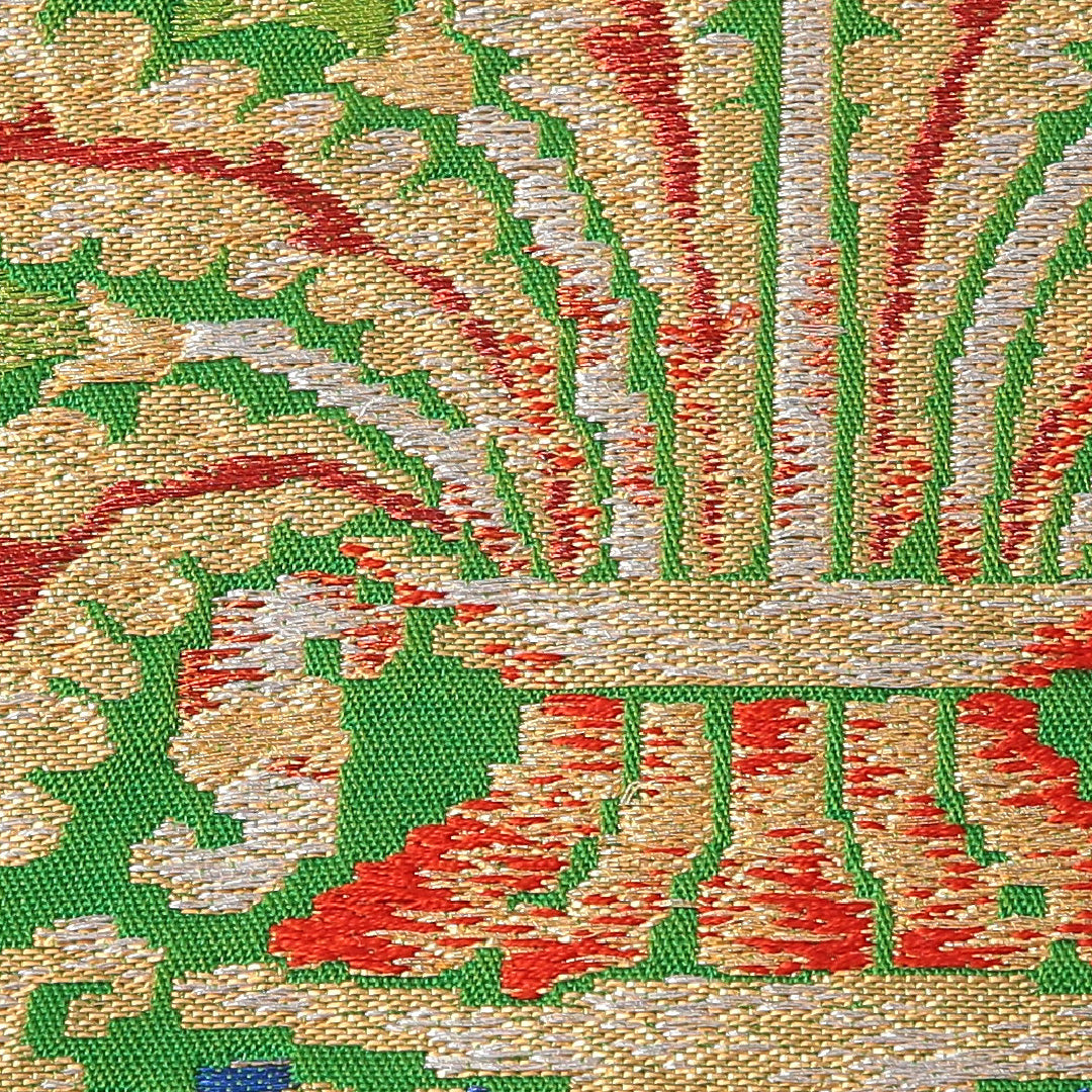 アンティーク 袋帯 帯丈436cm 正絹 六通 伊太村華文 創作柄 緑系 1243-01745
