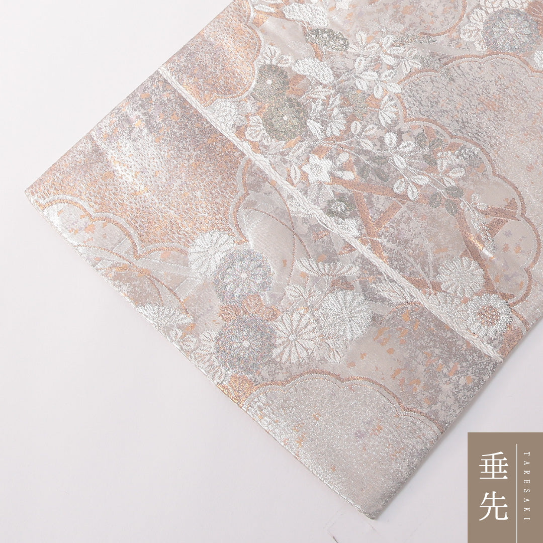 袋帯 帯丈432cm 正絹 六通 フォーマル 御所解 銀系 1243-01770