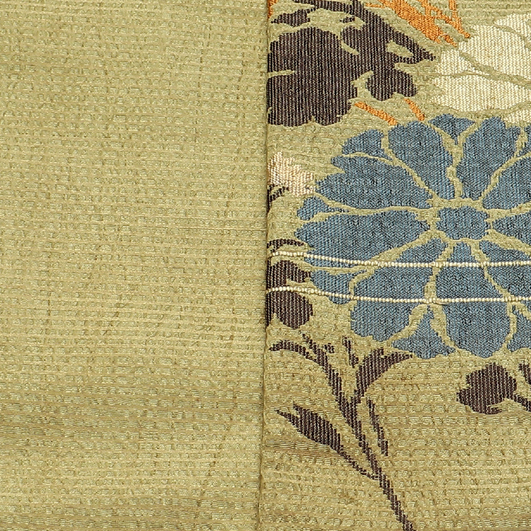 アンティーク 半幅帯 帯丈360cm カジュアル 小袋帯 六通 Bランク 正絹 菊 緑系 1225-00631