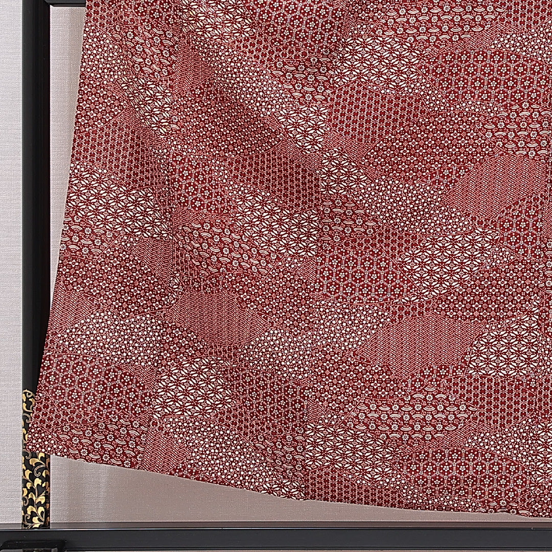 江戸小紋(寄せ柄) 単衣 身丈154cm 裄丈65cm 正絹 Cランク Sサイズ 広衿 インフォーマル 赤系 1262-15679