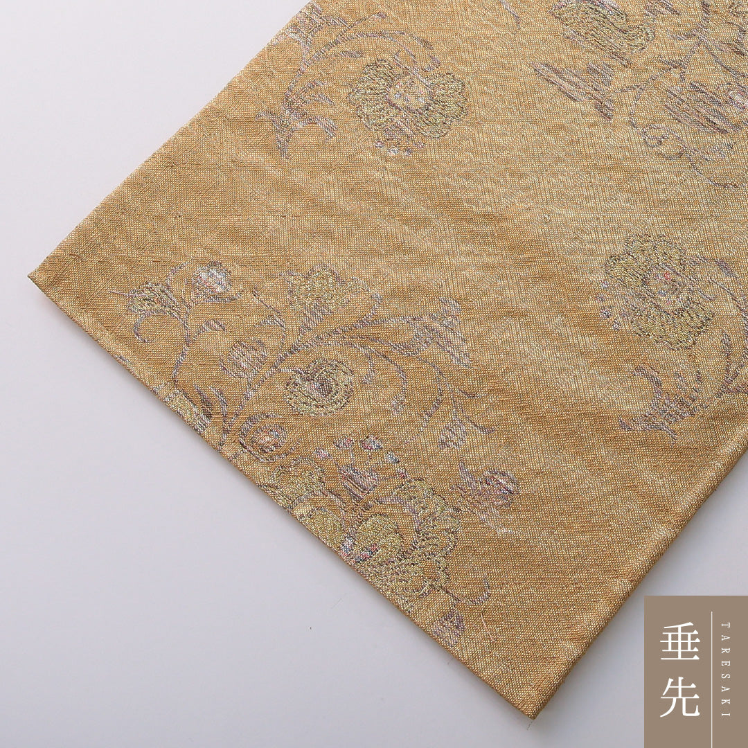 袋帯 帯丈436cm 正絹 六通 セミフォーマル 花鳥文 金系 1243-02012