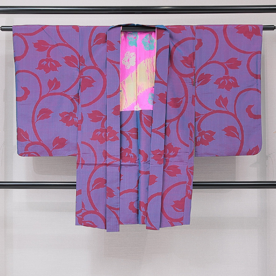 アンティーク 羽織 (銘仙) 袷 身丈97cm 裄丈62cm 正絹 Aランク バチ衿 Sサイズ 唐華 紫系 RP 1232-15176
