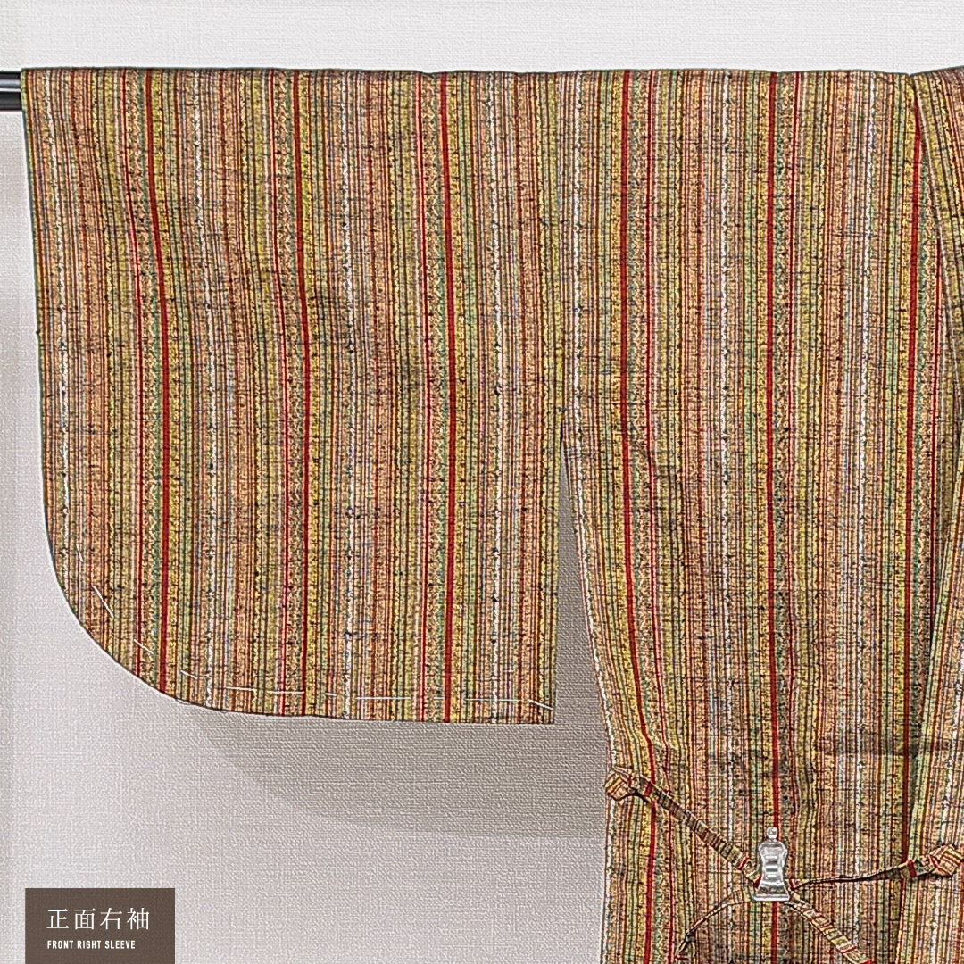 道中着 袷 身丈71cm 裄丈61cm 正絹 Sランク Sサイズ 縞 茶系 RP 1236-16445