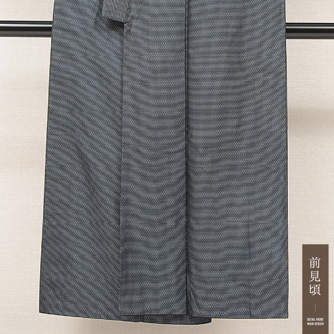 男着物 袷 身丈143cm 裄丈68cm 正絹 Cランク カジュアル 棒衿 Mサイズ 亀甲 紺系 LP 1224-16886