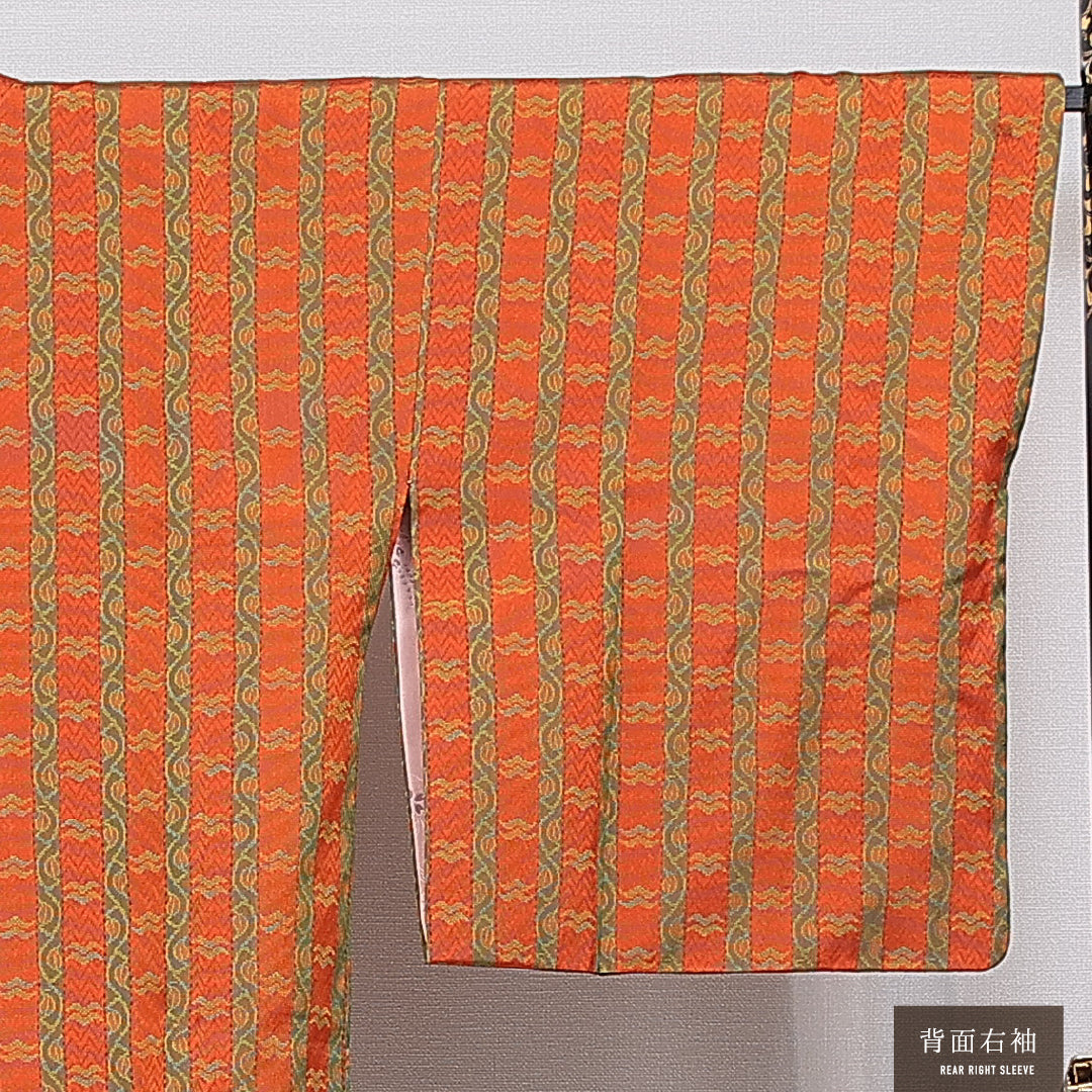道行コート 袷 身丈87cm 裄丈65cm 正絹 Sランク セミフォーマル Mサイズ ポケットあり 創作柄 朱系 RP 1237-16132