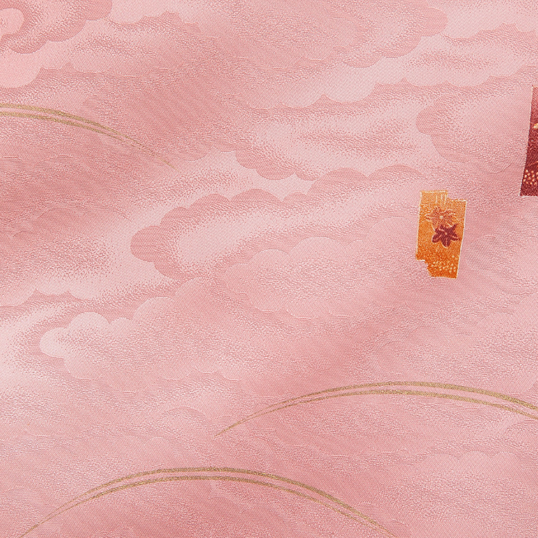 小紋 洗える着物 袷 身丈159cm 裄丈63cm ポリエステル Cランク Mサイズ 広衿 インフォーマル 色紙 雲取り ピンク系 1215-16114