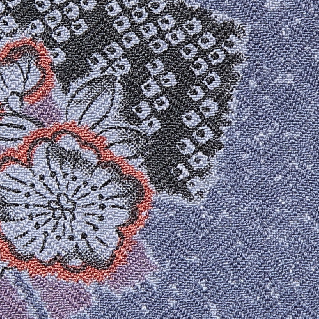 小紋 洗える着物 胴抜き 身丈162cm 裄丈67cm ポリエステル Cランク Lサイズ バチ衿 インフォーマル 花柄 青系 1215-16339