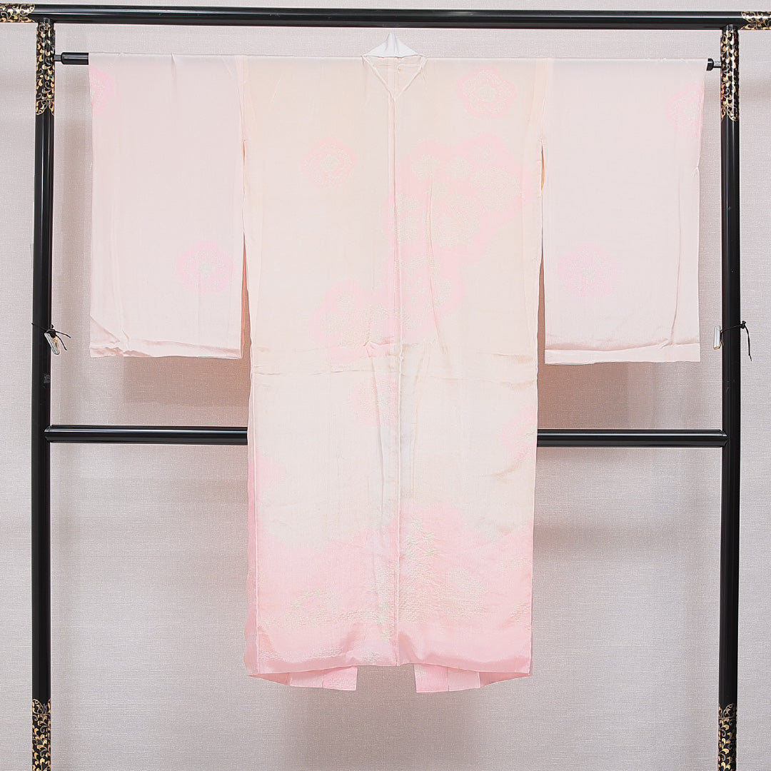 長襦袢 無双袖 身丈127cm 裄丈64cm 正絹 Cランク Mサイズ 部分絞り 桜 ピンク系 HP 1239-16675