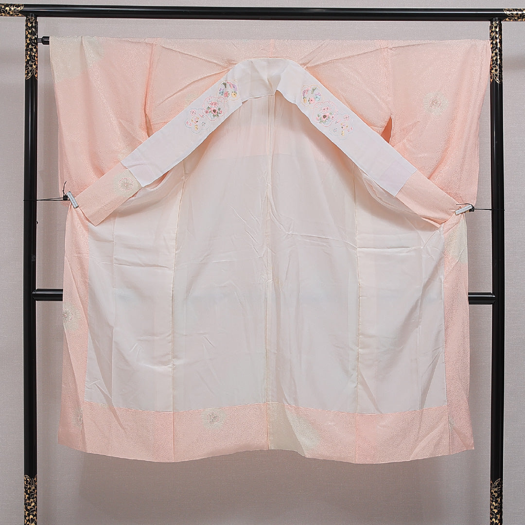 長襦袢 無双袖 身丈136cm 裄丈67cm 正絹 Aランク 2XLサイズ 花柄 ピンク系 RP 1239-16630