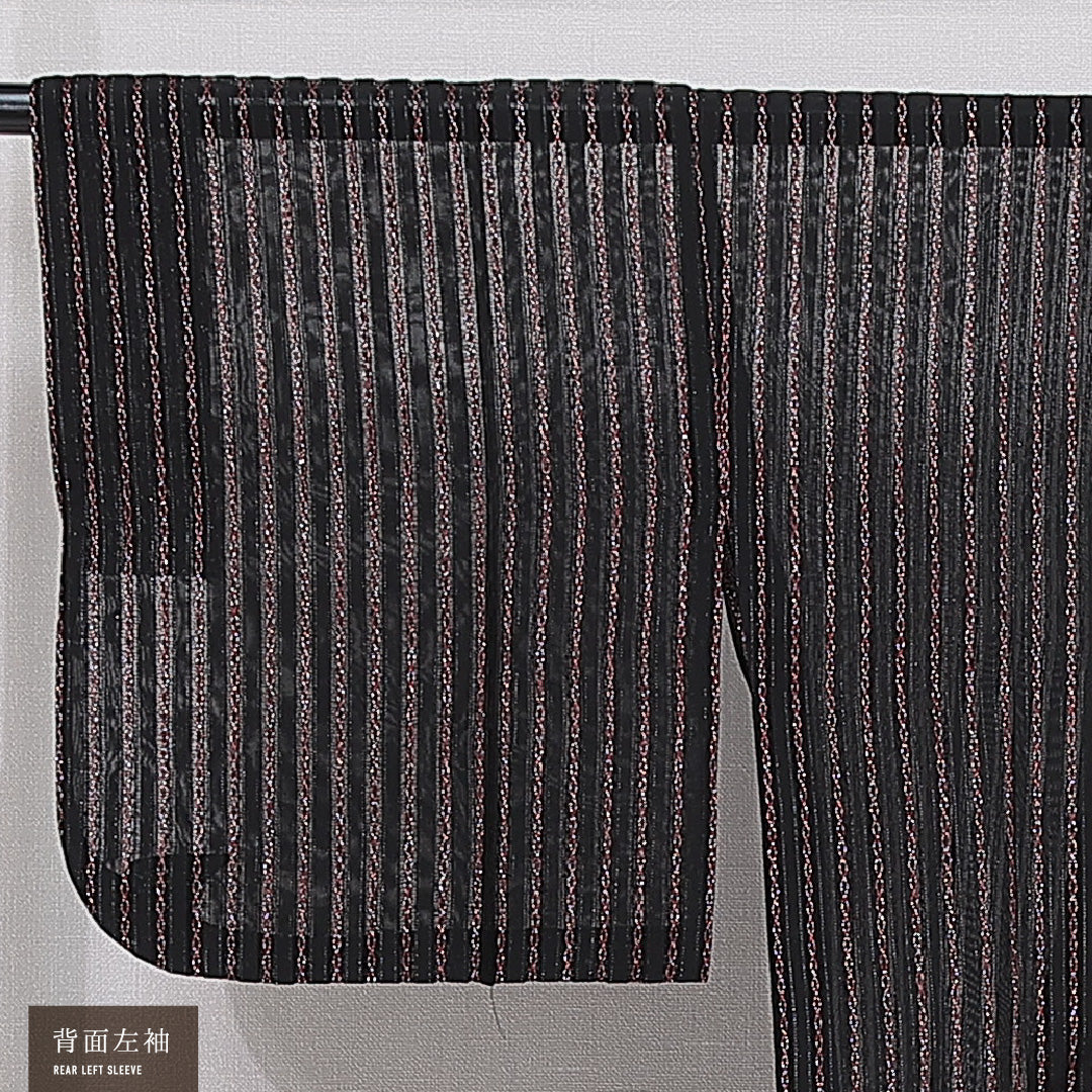夏物 洗える着物 道行コート 夏物 身丈84cm 裄丈62cm ポリエステル Sランク カジュアル Sサイズ 縞 黒系 RP 1237-15457