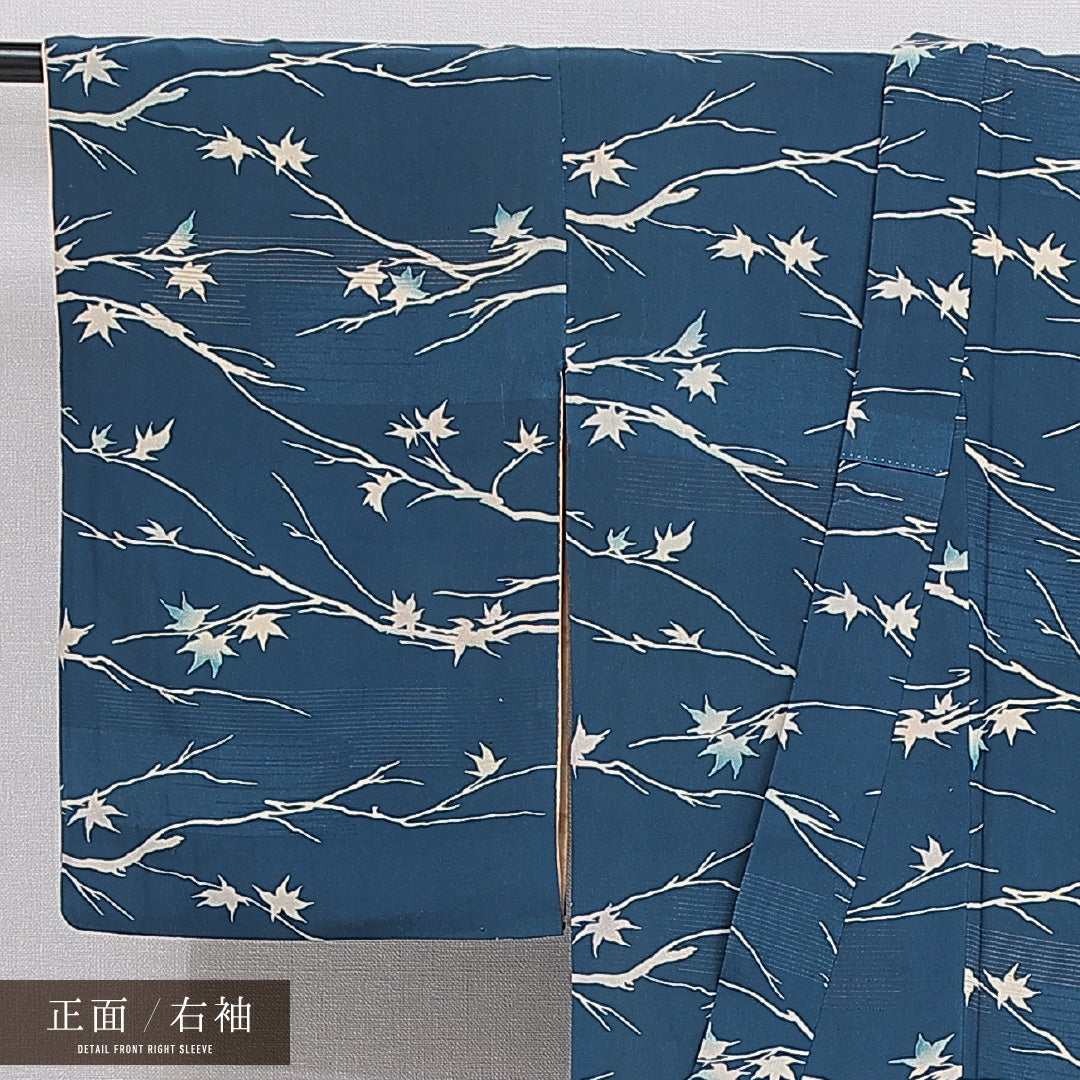 小紋 袷 身丈156cm 裄丈61cm 正絹 Cランク インフォーマル バチ衿 Mサイズ 楓 青系 LP 1221-15969