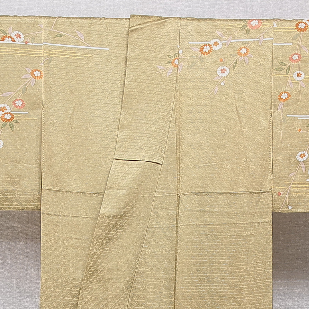 付下げ 袷 身丈156cm 裄丈63cm 正絹 Sランク インフォーマル 広衿 Mサイズ 金彩 雲取り 松 金系 RP 1218-15720