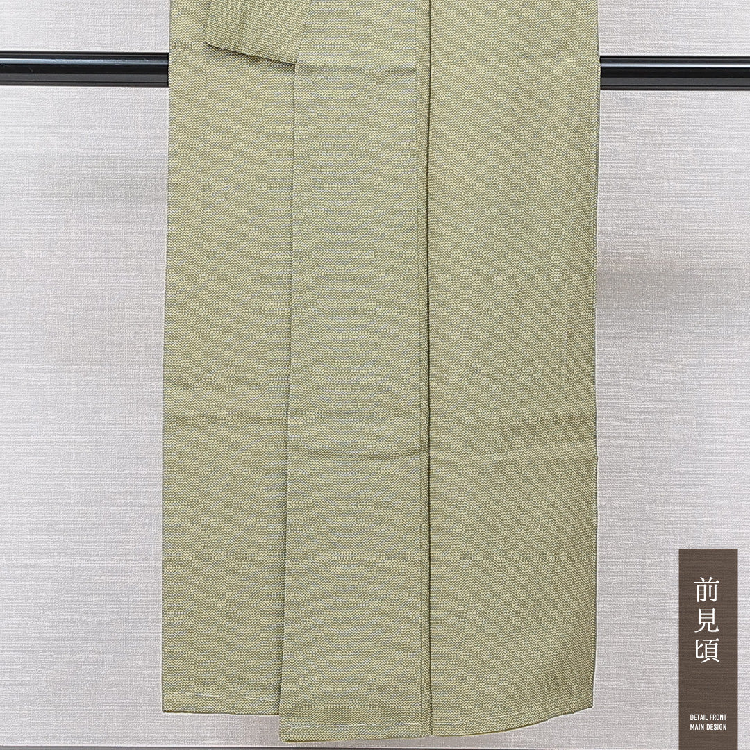 小紋 袷 身丈147cm 裄丈58cm 正絹 Sランク インフォーマル 広衿 XSサイズ 抽象柄 緑系 RP 1221-15579
