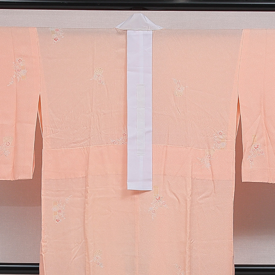 長襦袢 無双袖 身丈140cm 裄丈66cm 正絹 Sランク 3XLサイズ 居敷当て 生け花 朱系 RP 1239-16619