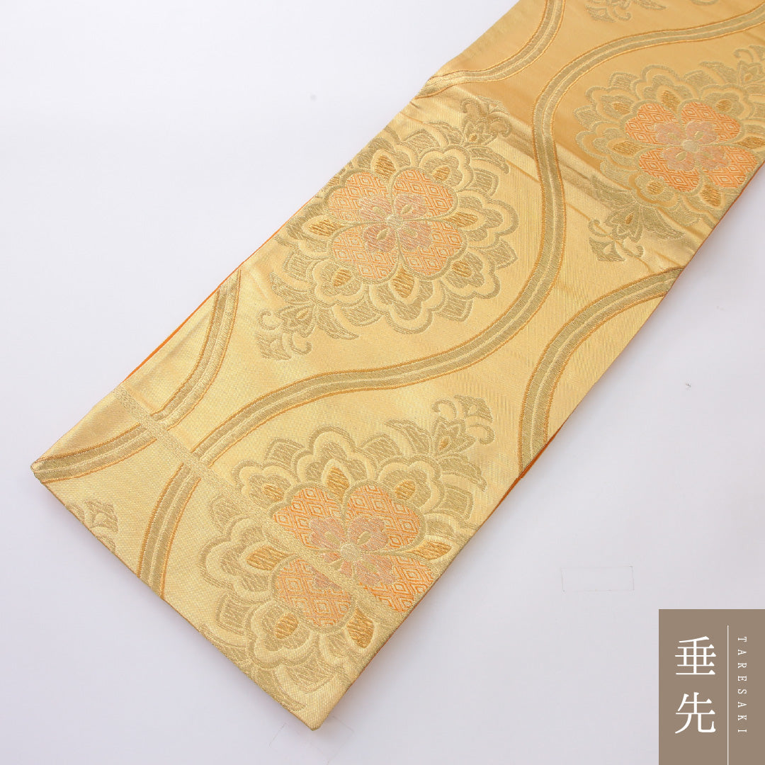 袋帯 帯丈418cm 正絹 六通 フォーマル 宝相華 立涌 金系 1243-02208