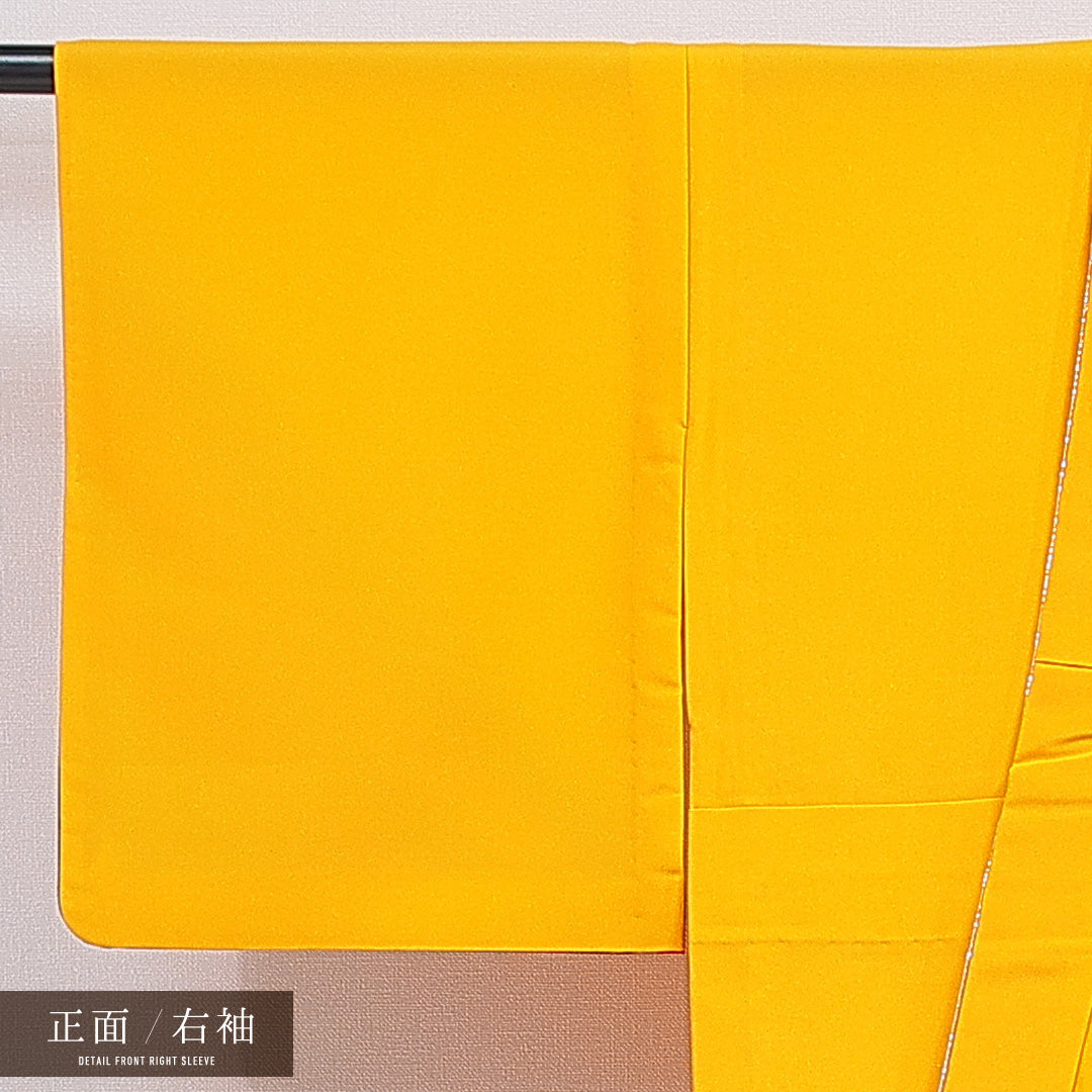 訪問着 洗える着物 単衣 身丈155cm 裄丈62cm ポリエステル Bランク Mサイズ バチ衿 セミフォーマル 鶴 黄系 1212-16336