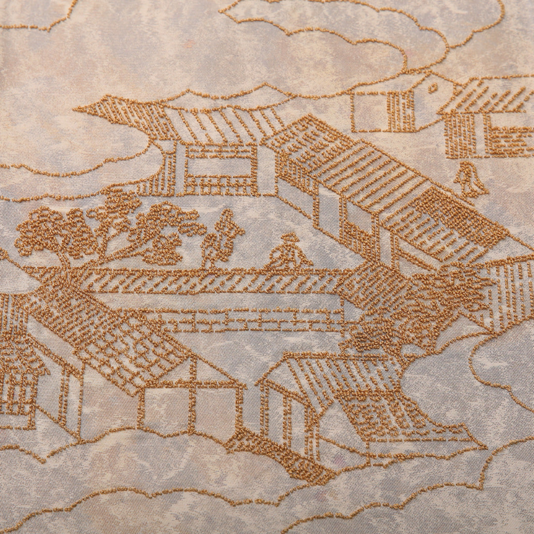 袋帯 帯丈432cm フォーマル ポイント柄 Aランク 正絹 刺繍 御所解 クリーム系 1223-02063