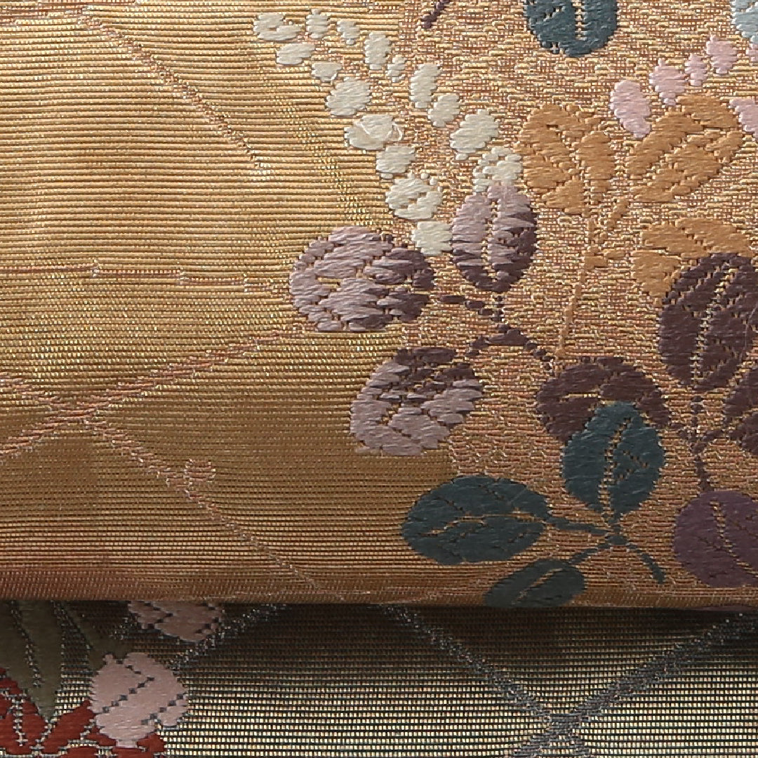 袋帯 帯丈442cm 正絹 六通 フォーマル 風景柄 四季草花 吉祥文様 多色系 1243-02117