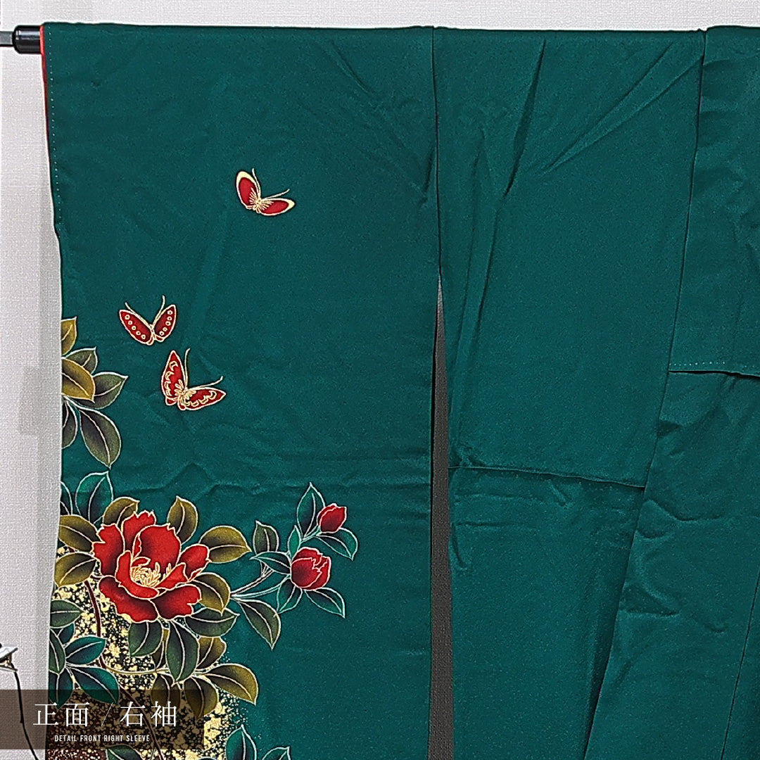 振袖 袷 身丈163cm 裄丈65cm フォーマル Aランク Lサイズ 正絹 広衿 蝶 牡丹 1213-F0715