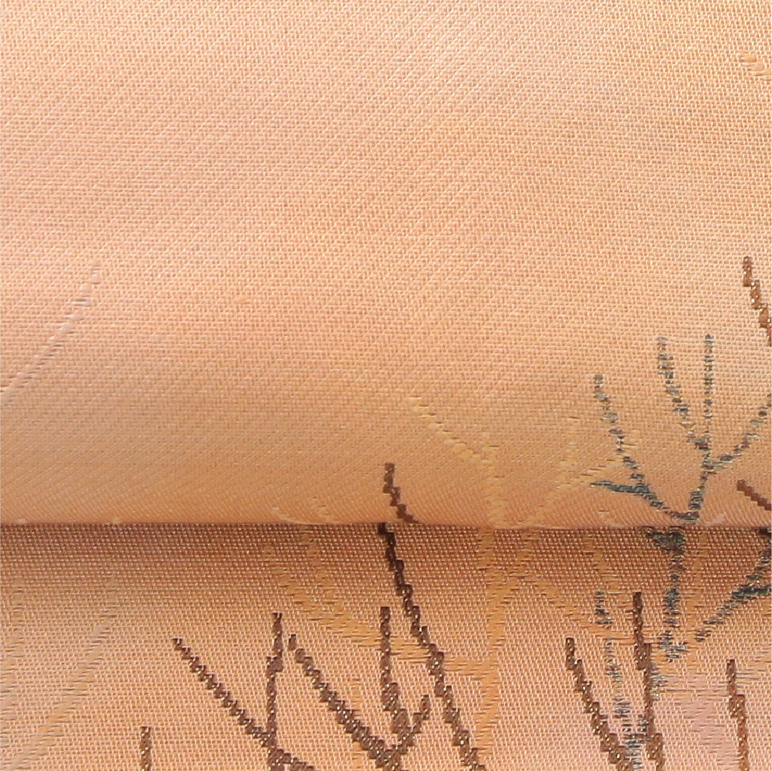 八寸名古屋帯 帯丈356cm カジュアル 開き仕立て 六通 Cランク 正絹 木立 ベージュ系 1224-04057