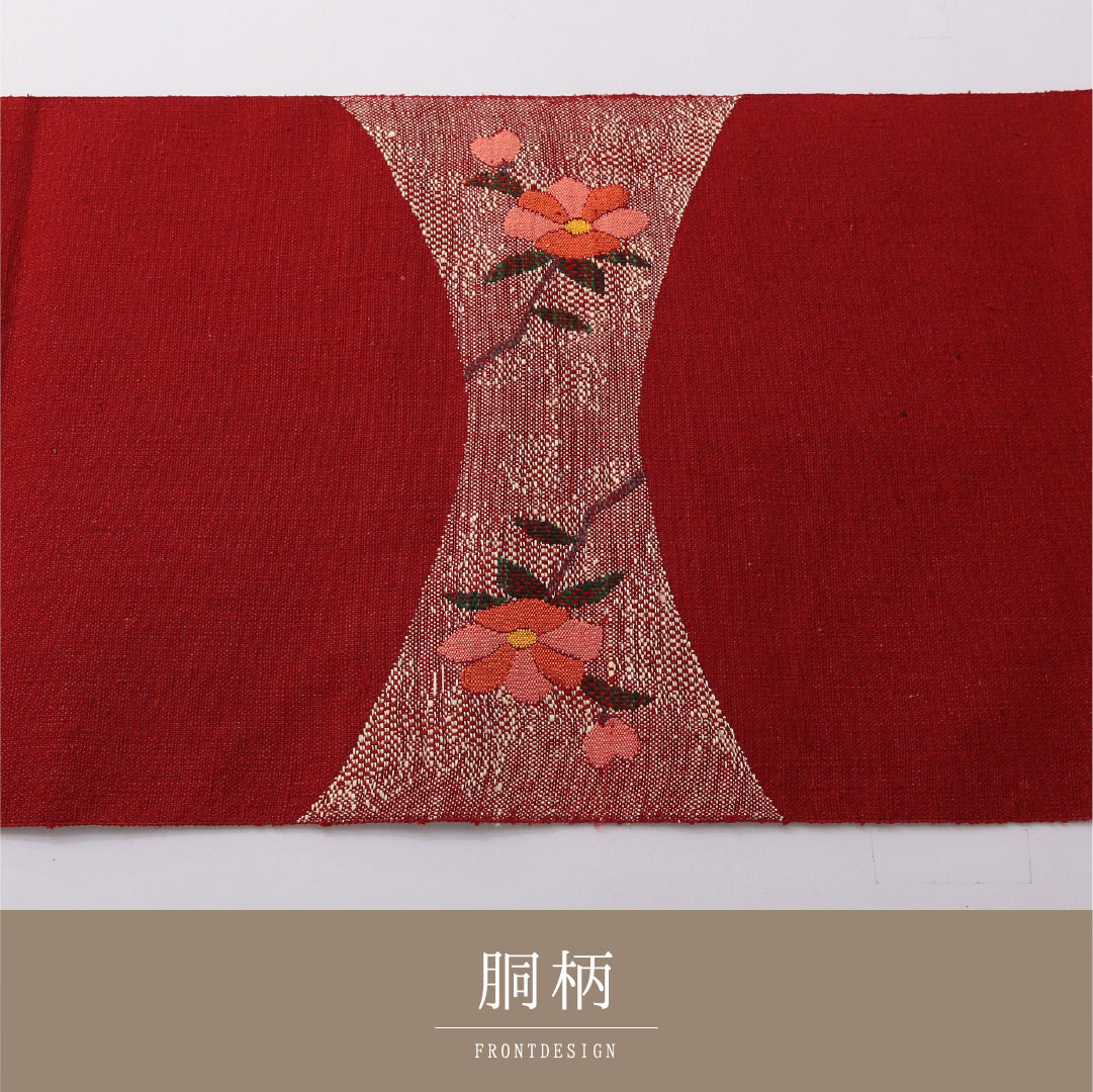 八寸名古屋帯 帯丈349cm カジュアル 松葉仕立て ポイント柄 Sランク 正絹 創作柄 赤系 1224-03622