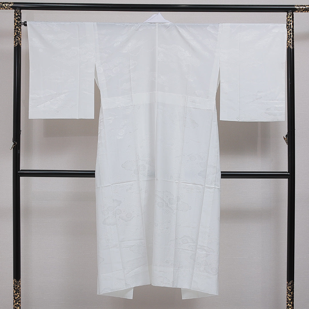 長襦袢 無双袖 身丈138cm 裄丈67cm 正絹 Aランク 2XLサイズ 雲取り 白系 RP 1239-16625