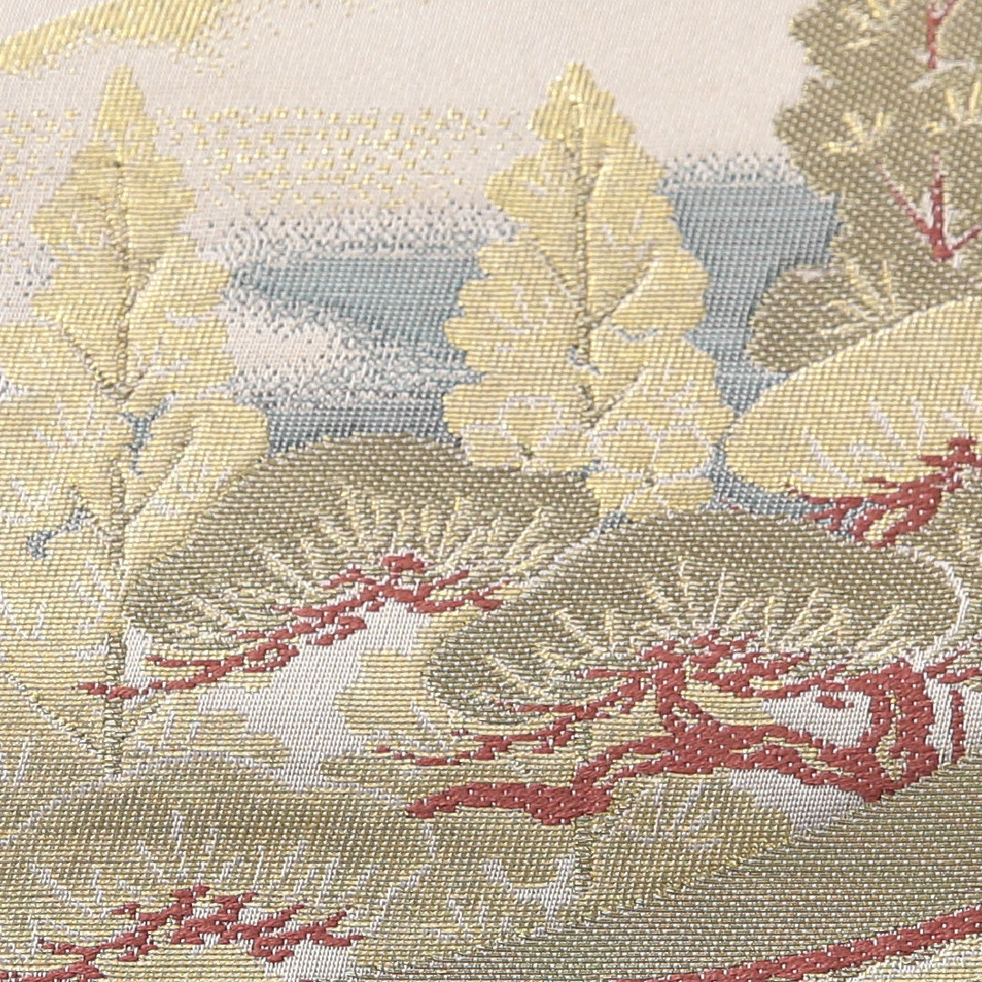 袋帯 帯丈428cm フォーマル 六通 Sランク 正絹 楼閣 クリーム系 1223-02076