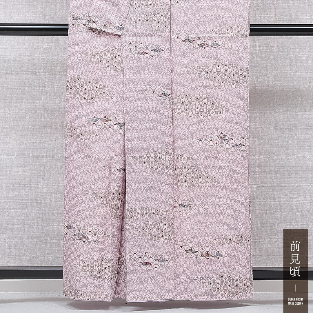 小紋 洗える着物 袷 身丈159cm 裄丈64cm ポリエステル Sランク Mサイズ 広衿 インフォーマル 青海波 紫系 1215-15789