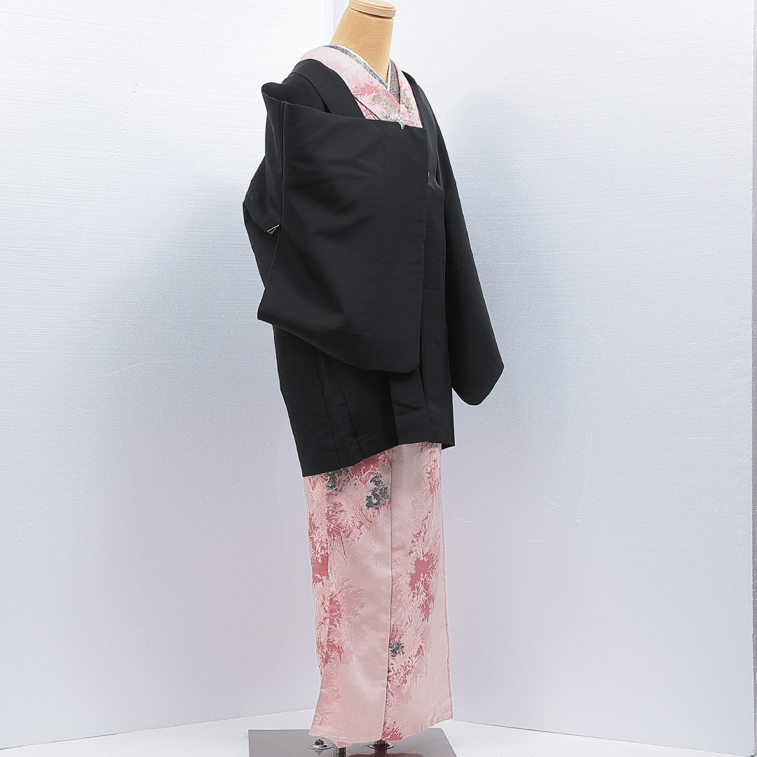 黒羽織 袷 身丈82cm 裄丈63cm 正絹 Sランク インフォーマル Sサイズ 刺繍 花柄 黒系 RP 1233-16825