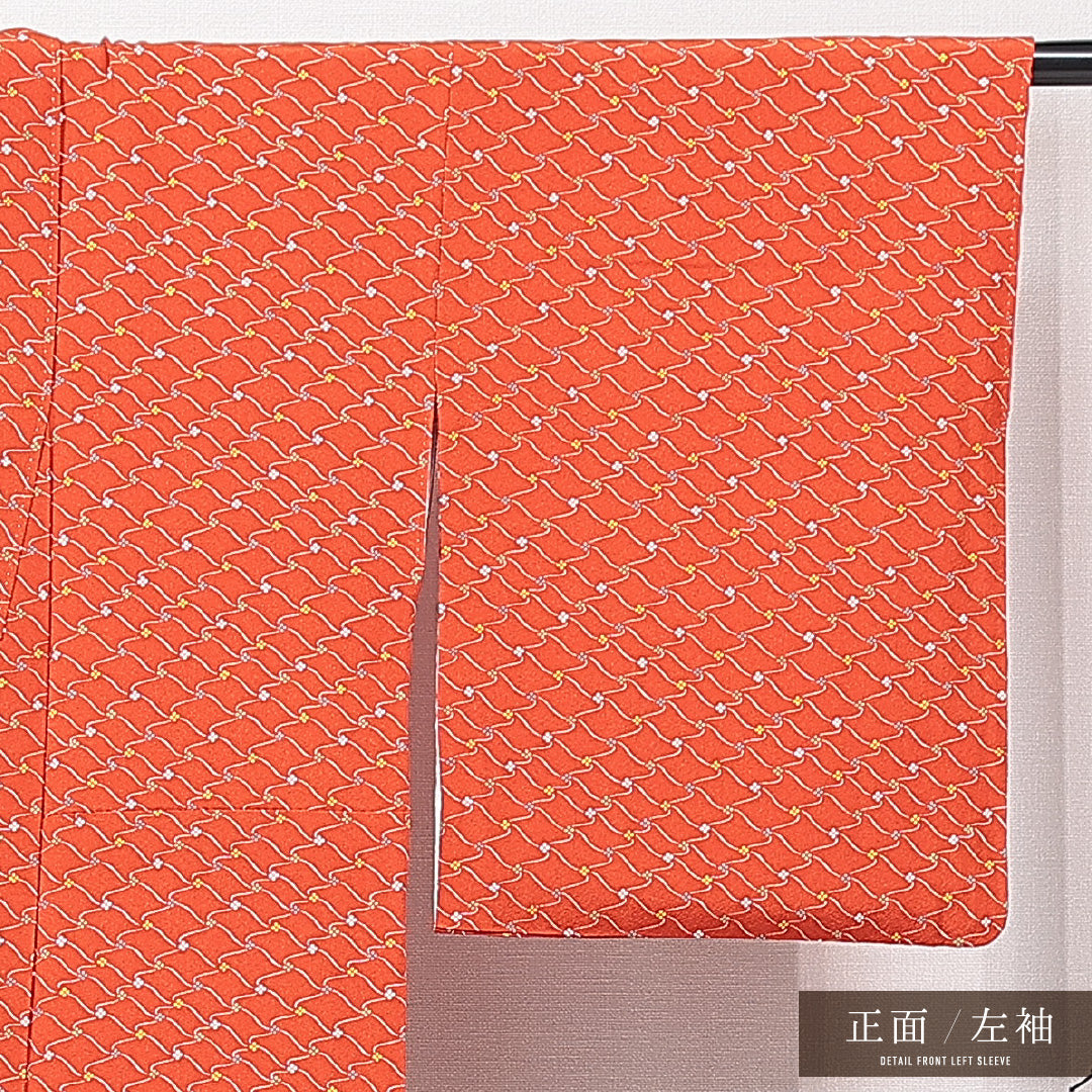 小紋 袷 身丈151cm 裄丈62cm 正絹 Sランク インフォーマル 広衿 Sサイズ 花柄 朱系 RP 1221-15079