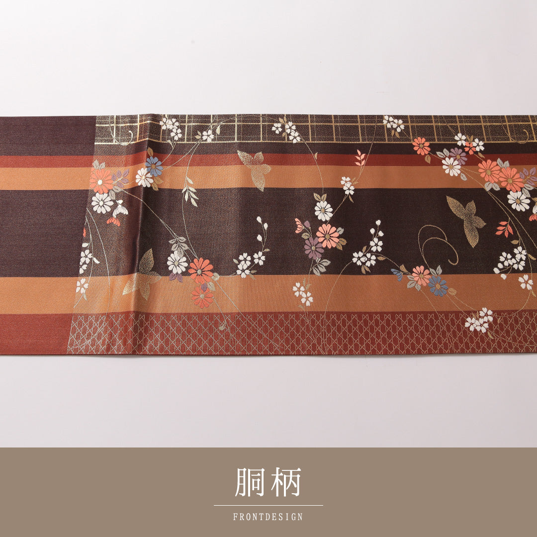 袋帯 帯丈444cm 正絹 六通 セミフォーマル 蝶 桜 多色系 1243-01861