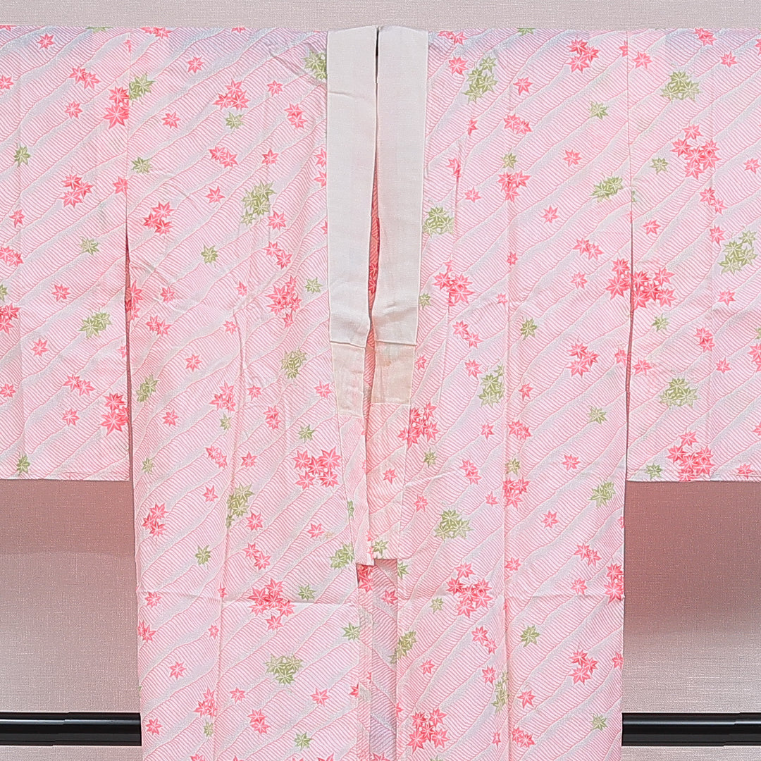 洗える着物 木綿の長襦袢 単衣 身丈126cm 裄丈61cm 木綿 Aランク Mサイズ 紅葉 ピンク系 HP 1239-16505