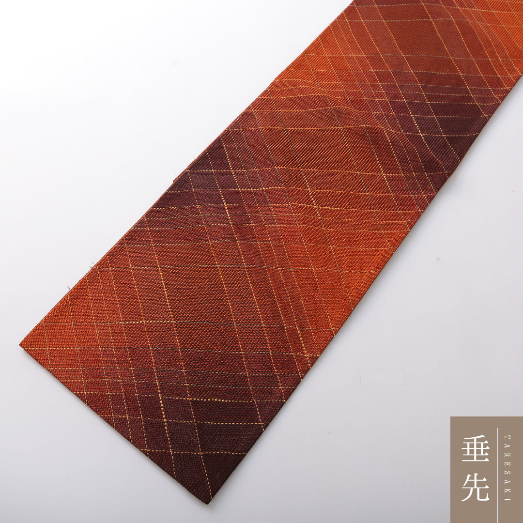 袋帯 帯丈440cm インフォーマル 六通 Aランク 正絹 格子 朱系 1223-02078