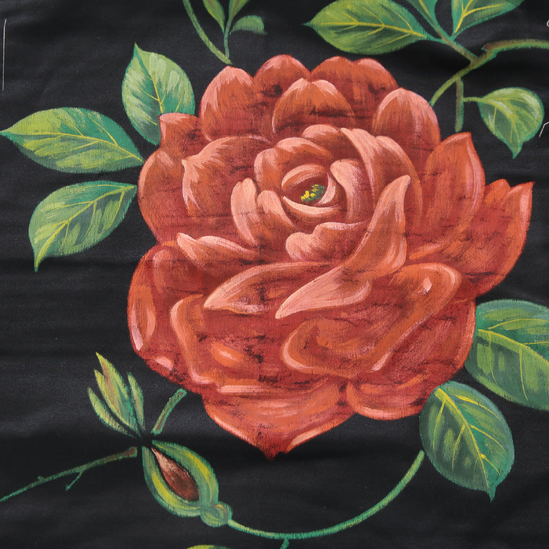 アンティーク 九寸名古屋帯 帯丈259cm 名古屋仕立て ポイント柄 Aランク 正絹 染め帯 ペンテ帯 薔薇 黒系 1224-04149