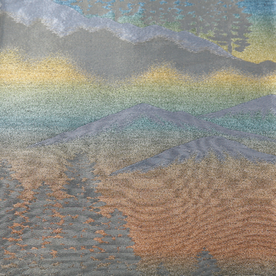 袋帯 帯丈408cm セミフォーマル 六通 帯芯なし Sランク 正絹 引箔 木立 山 紺系 銀系 1223-02074